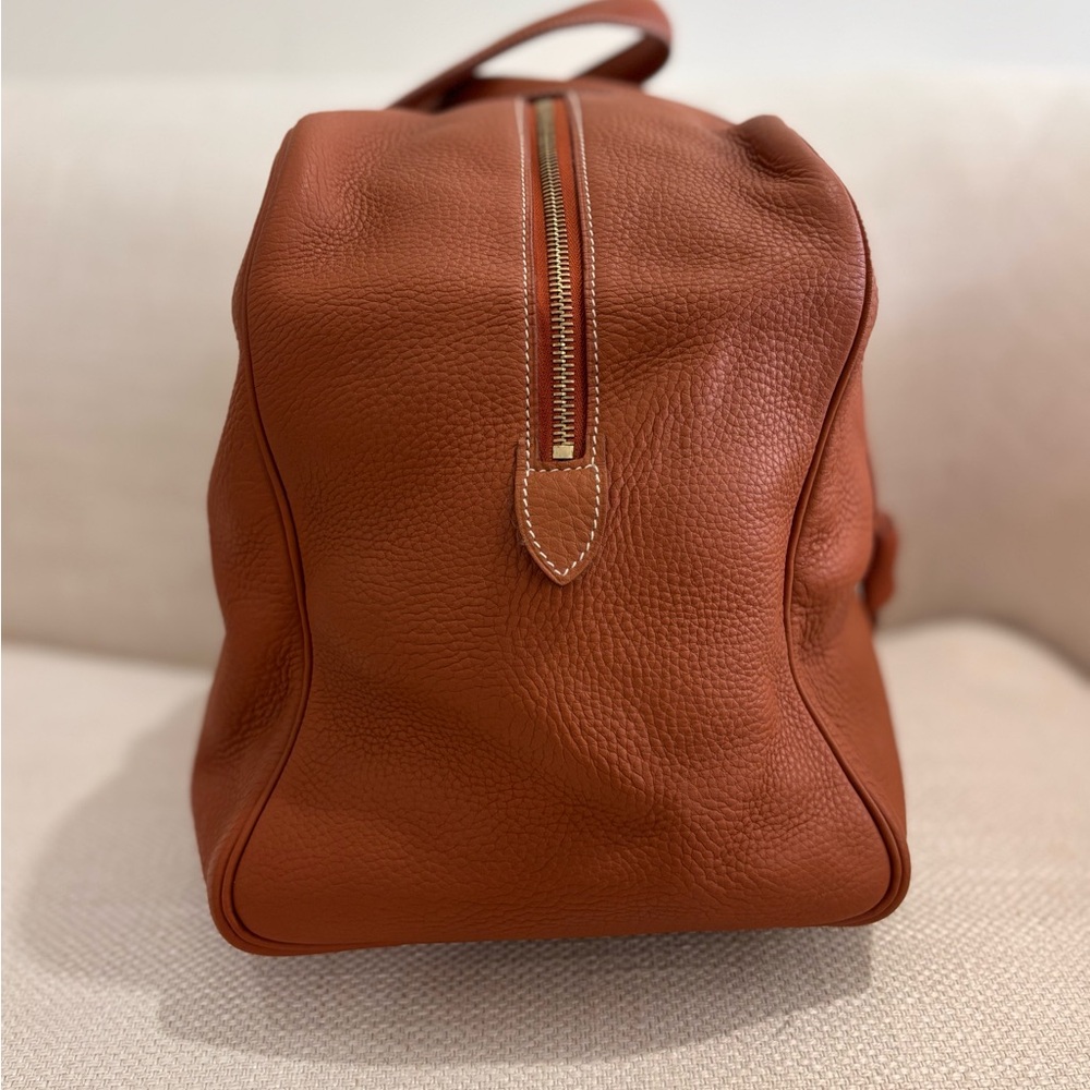 Authentic HERMES Victoria 43 clemence gold brown leather duffle bag unisex - Picture 3 of 16